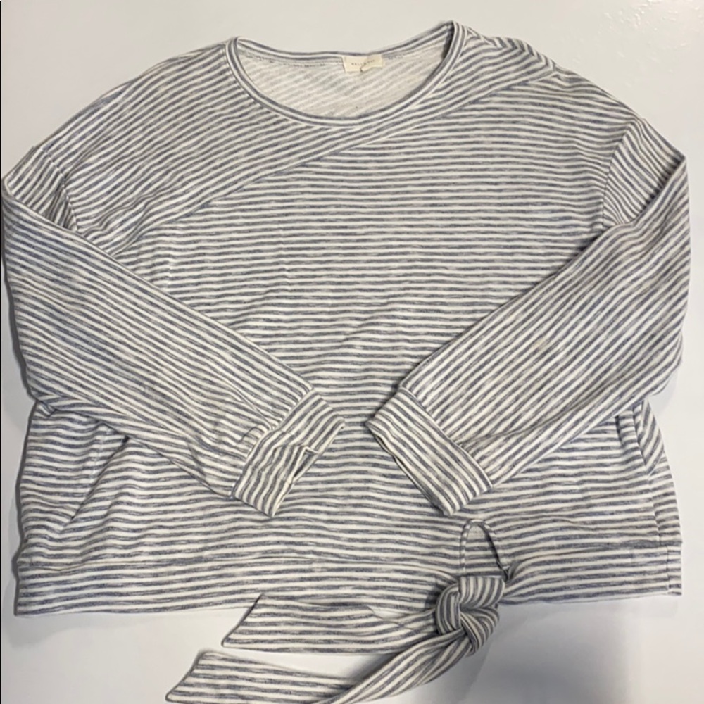 Mello Day Blue & White Stripe Longsleeve Tie Hem Shirt